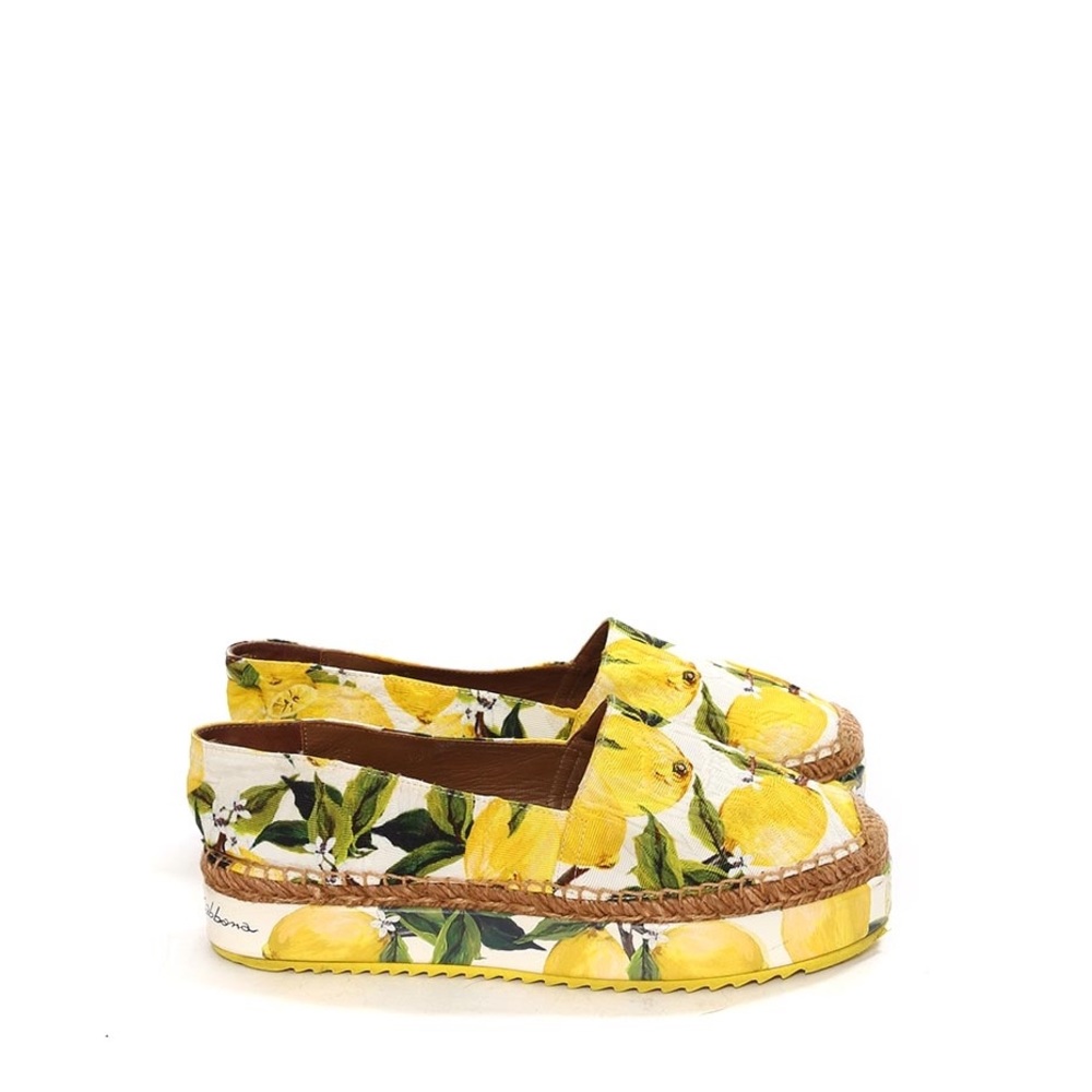 Dolce & Gabbana Yellow Lemon Print Platform Espadrille size 37